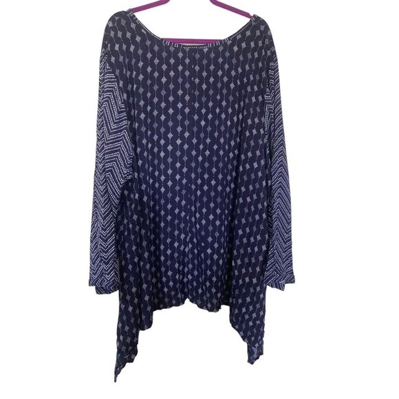 Lane Bryant Indigo Tribal Pattern Blouse 26/28 - Picture 5 of 9